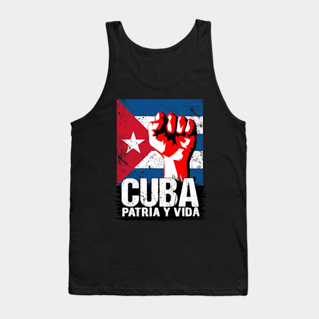 Cuba Patria Y Vida Patriotic Distressed Design Tank Top by PsychoDynamics